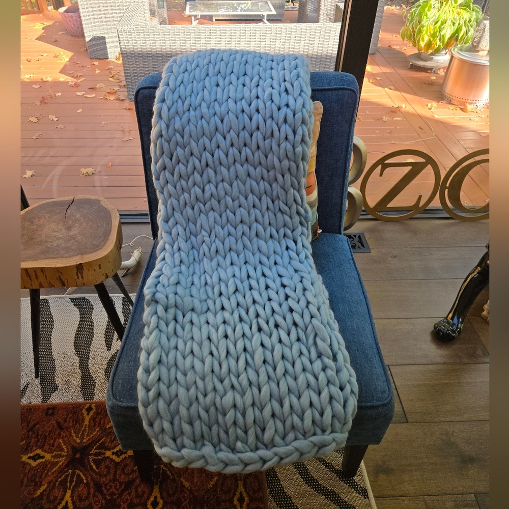 Beautiful Pale Blue polester, Thick Knit Throw Blanket.